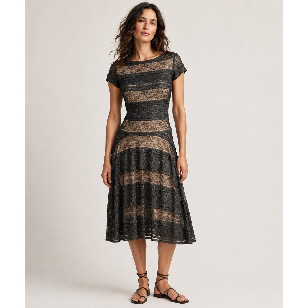 Sangria Petite Womens Dress 4P Black Lace Fit Flare Cocktail‎ Party Wedding